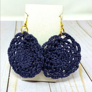 Crochet Round Charcoal Gray Bamboo Floral Earrings